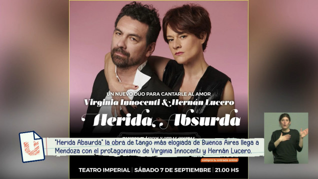 imagen Llega "Herida Absurda", un espectáculo pasional con Virginia Innocenti y Hernán Lucero